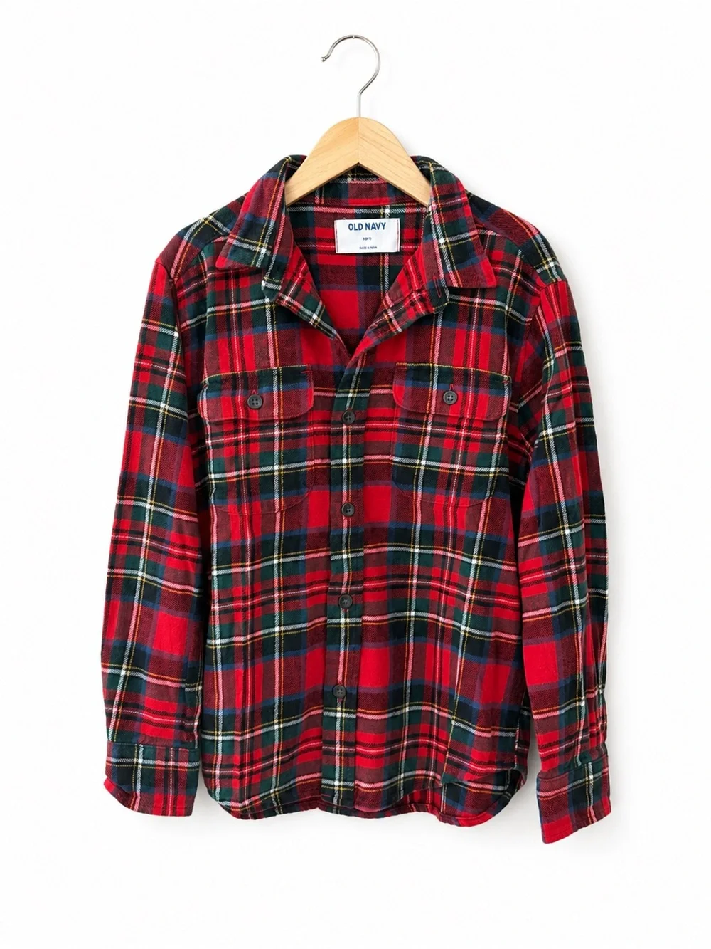 Old Navy Boys Red Plaid Flannel Button Down Shirt Size Small 100% Cotton